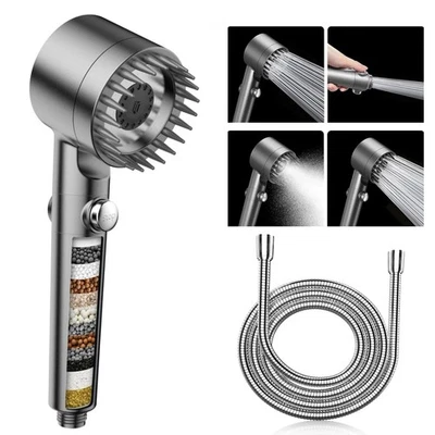 Cabezal de ducha de alta presión con combo de pulverización portátil, cabezal de ducha de lluvia filtrado Foto 1 de 4