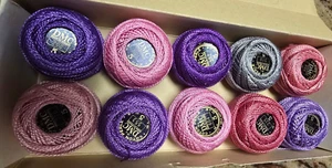 DMC Coton Perle Floss Thread Box of 10 Balls 53 Yards Each. Pinks and Purples - Picture 1 of 5