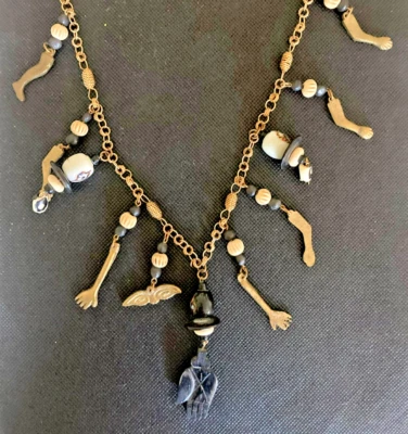 Collar de Colección Tibetano Latón Amuleto y Cuentas Talladas a Mano Cuentas de Madera y Cerámica Foto 1 de 4