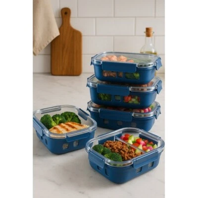 Juego de preparación y almacenamiento de vidrio con empuñadura de silicona Juego de 8 cuencos de almacenamiento Foto 1 de 3