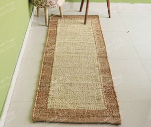 Natural Jute RUnner Rug Handwoven Dhurrie Rug Vintage Area Rug Bohemian Jute Rug - Picture 1 of 7