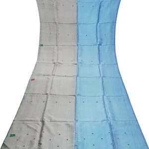 Vintage Gray 100% Pure Silk Handloom Sari Remnant 4YD Craft Fabric Silk Scrap - Picture 1 of 4