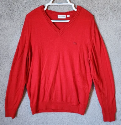 Suéter Lacoste Rojo Logo Manga Larga Cuello en V Talla 6 EE. UU. XL 100 % Pura Lana Laine Foto 1 de 4