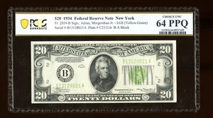 DBR 1934 $20 LGS FRN New York Fr. 2054-Blgs PCGS-B 64 PPQ Serial B13128021A - Picture 1 of 2