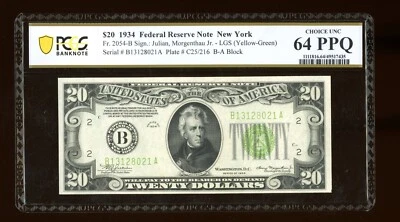 DBR 1934 $20 LGS FRN New York Fr. 2054-Blgs PCGS-B 64 PPQ Serial B13128021A - Image 1 of 2
