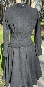 Vintage Wool Blend Handmade Dress Lined Black Heather - Picture 1 of 16