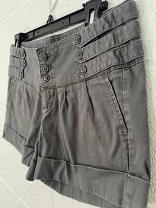 Y2k Nori Gray Canvas Shorts junior Size 3 With Button Details - Photo 1/6
