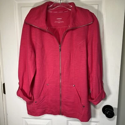 LizWear Liz Claiborne Women's Zip Up Rollup Sleeve Activewear Jacket SZ L Pink - Image 1 of 4