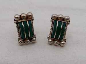Taxco Sterling Silver Aventurine Screwback Earrings LD-5 - Picture 1 of 6