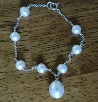 NEW LUX BOND & GREEN SILVER & 7-6.5mm POTATO PEARL BRACELET  - Image 1 of 4