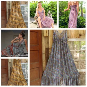 Wholesale 10 pc Indian Silk Dress Summer hippie halter Long Silk Sari Beach Wear - Picture 1 of 8