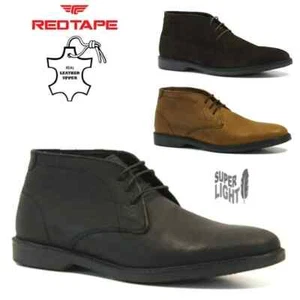 BOTAS DE TRABAJO AL TOBILLO CHUKKA DE CUERO CON CINTA ROJA PARA HOMBRES DESERT CHELSEA DEALER ZAPATOS - Imagen 1 de 5