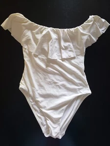 Trina Turk Ivory Swim Suit size 4 Off Shoulder Ruffle One Piece - Picture 1 of 11