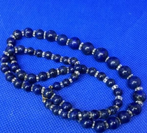 Lapis Lazuli Antique Graduated Bead Necklace With Crystal Rondelle Spacers 20” - Picture 1 of 10