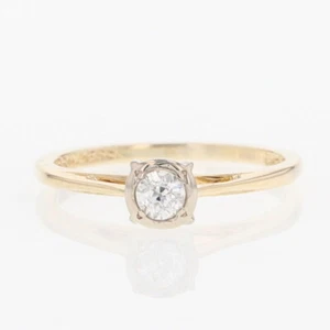 .15ct Diamond Solitaire Bezel-Set Engagement Ring 14k Multi-Tone Gold Size 5 - Picture 1 of 6
