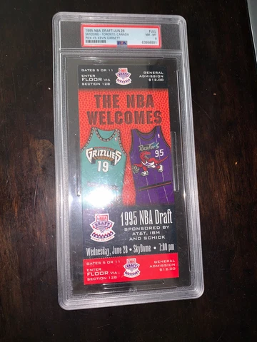 1995 NBA Draft Ticket Garnett Toronto Raptors Vancouver Grizzlies PSA 8 NM-MT Cover