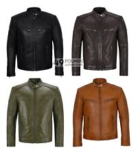 SPEEDWAY Men Leather Jacket Fitted Green Classic Racer Fashion Jacket 1829