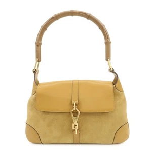GUCCI Bamboo Suede Leather Kandinsky Shoulder Bag Yellow 001・4096 Auth Used F/S - Picture 1 of 24