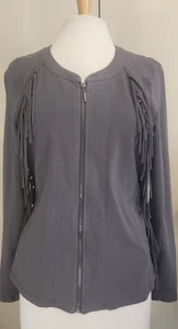 J50 Yest Jacket Womens 8 Gray Cotton Stretch Full Zip Western Fringe Embroidered - Picture 1 of 12