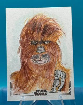 TOPPS STAR WARS SILVER FOIL SKETCH Chewbacca by Jackson 1/1 (B5) - Image 1 of 2