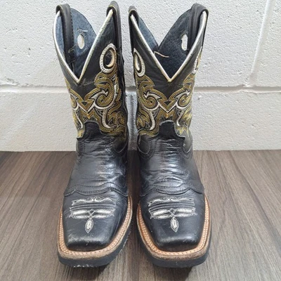 Botas vaqueras para mujer. Botas de Vaquero Cuero Negro Bordado Punta Cuadrada Talla 5.5 Foto 1 de 4