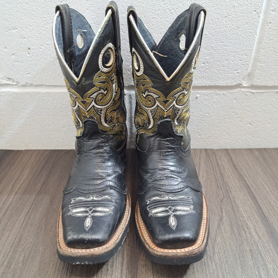 Botas vaqueras para mujer. Botas de Vaquero Cuero Negro Bordado Punta Cuadrada Talla 5.5 Foto 1 de 4