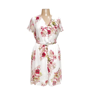 Lane Bryant White Wrap Dress - Floral Polyester Midi - Picture 1 of 4