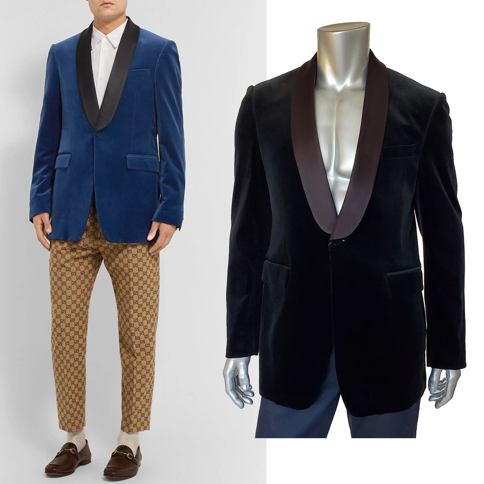 CHAQUETA GUCCI HOMBRE ESMOQUIN TERCIOPELO NEGRO CENA BLAZER con SOLAPA SATINADO $3,550 50/L Foto 1 de 4