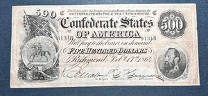1864 $500 Confederate Note - Picture 1 of 2
