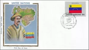 Venezuela National Costume Dress Flag Map UN Gold Folio Silk FDC Cachet 1980 - Picture 1 of 1