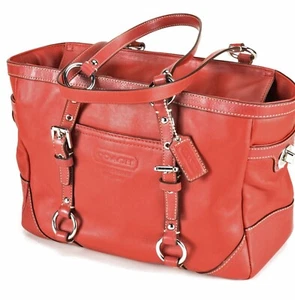 Coach Red Leather Handbag Tote 2010 East/West Gallery Tote - Picture 1 of 9