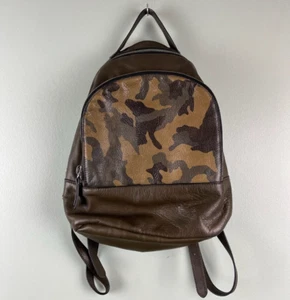 MARGOT CAMOUFLAGE PRINT TRIM BLACK LEATHER MEDIUM BACKPACK STYLE BAG - Picture 1 of 9