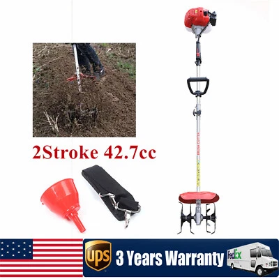 42.7CC 2 Stroke Mini Gas Powered Tiller Cultivator Rototiller Garden Farm Tiller
