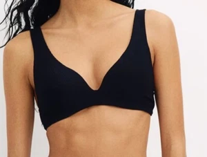 H&M Push Up Textured Padded Black Plunge Bikini Top Non Wired Size 12 BNWT - Picture 1 of 6