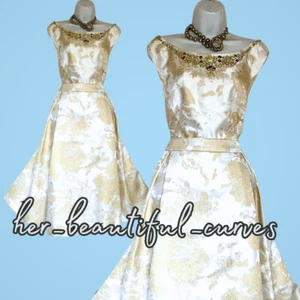JOANNA HOPE BEADED GOLD JACQUARD PATTERN WEDDING OCCASION PARTY DRESS SIZE 24 - Picture 1 of 8
