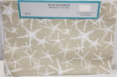 4 Same Kitchen Fabric Placemats (13"x19") SEALIFE,STARFISH & STRIPES,tan,Coastal - Image 1 of 4