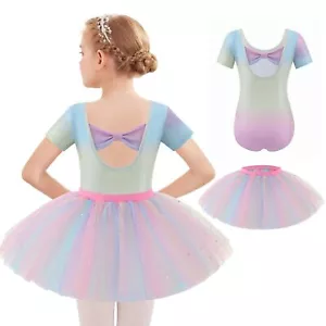 Girls Ballet Leotards Short Sleeve Bow Back Tutu Ballerina Costume Toddler Da... - Picture 1 of 6