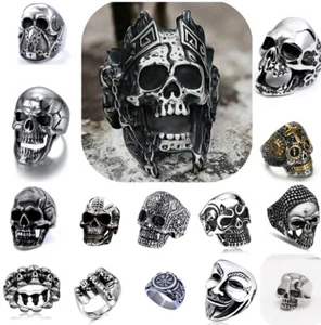 LARGE Heavy Rock Punk Gothic Skull Biker Stainless Steel Men's Ring High Polish - Picture 1 of 31