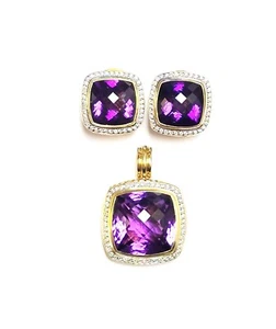Stunning "David Yurman" 18k Lg Albion Amethyst & Diamond Earrings & Pendant Set - Picture 1 of 16