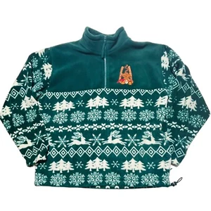 Pullover polar verde tigre vintage de la tienda Disney 1/4 cremallera mediana escena de invierno - Imagen 1 de 16