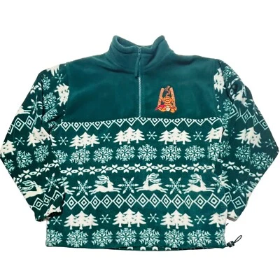 Винтажный зеленый флисовый пуловер Disney Store Tigger на молнии 1/4 средний размер зимняя сцена - Изображение 1 из 4