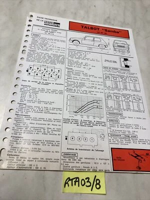 Scheda Tecnica Automobile Talbot Samba Ls Gl Edizione 1982 RTA - Immagine 1 di 2