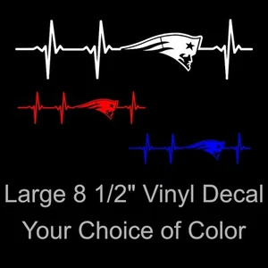Large New England Patriots Heartbeat Vinyl Decal Sticker - Pick Your Color! - Picture 1 of 7