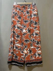 NWOT TAHARI Women Elastic Waist Linen Hi-Rise Wide-Leg Pants Size M Orange Tree - Picture 1 of 9