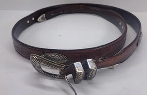 Southwest Style FOSSIL Sz 40 Brown Leather Belt Silver Conchos Buckle - Picture 1 of 8
