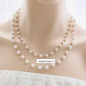 Collar de perlas blancas de doble capa hecho a mano boda joyería nupcial miadas de honor - Imagen 1 de 4