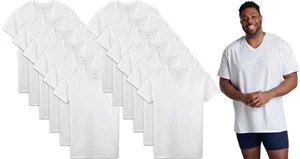 12 White Tall Man XLT 46-48 Inch V-Neck T-Shirts Fruit Of The Loom EGA 117-122CM - Picture 1 of 5