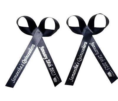 Personalized Ribbon Bow Wedding Favor Baby Shower Birthday Bridal 25 Quinceanera - Image 1 of 4