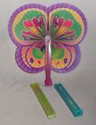 3 Colorful Paper Butterfly Shaped Folding Fans ~ each a Different Color
