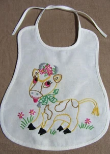 Vtg Baby Bib Hand Embroidered Cute little Cow-Bright Colors-New Unused-SWEET - Picture 1 of 4